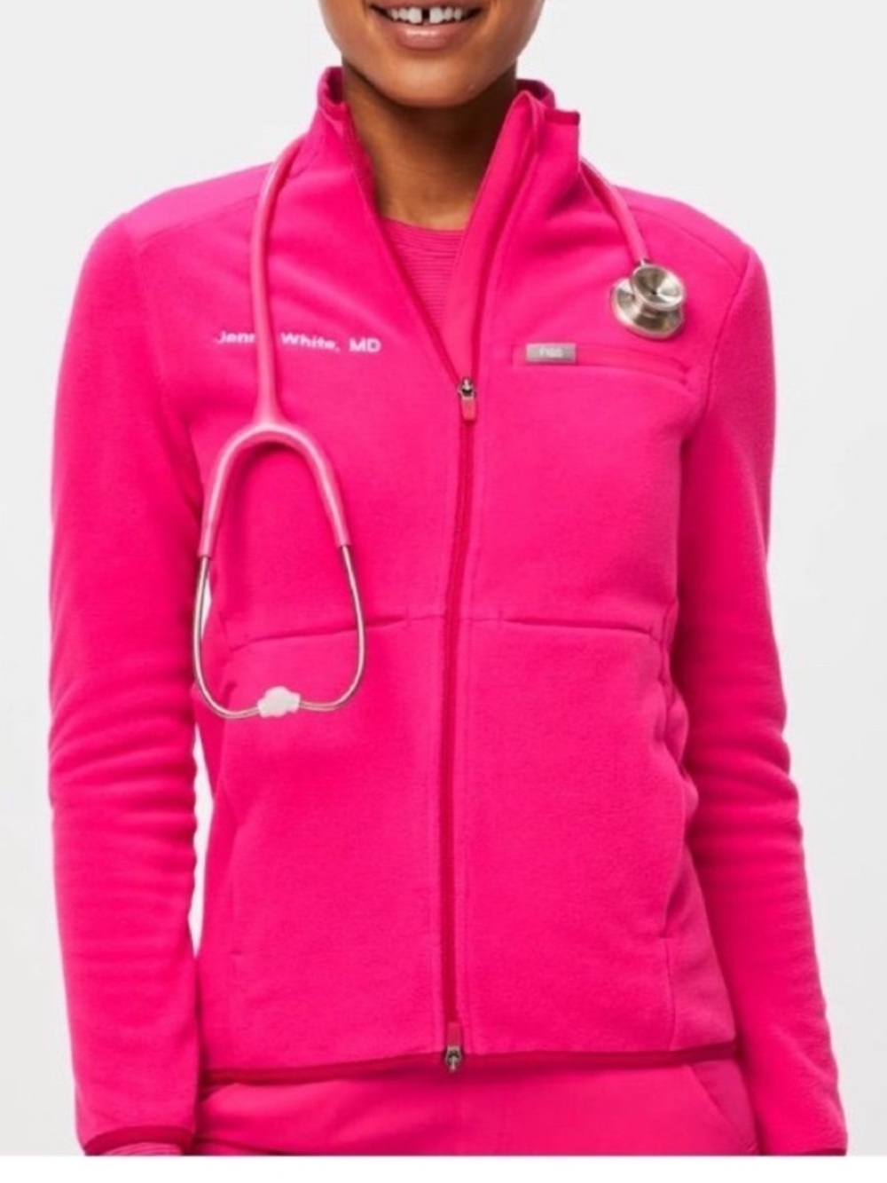 FIGS Shocking Pink On-Shift Fleece Full Zip Scrub Jacket Size Medium